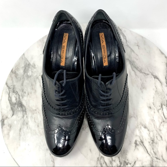 Via Spiga Wingtip Lace Up Leather Oxford 7 Retro Classic Preppy Academia Pinup - Picture 6 of 16